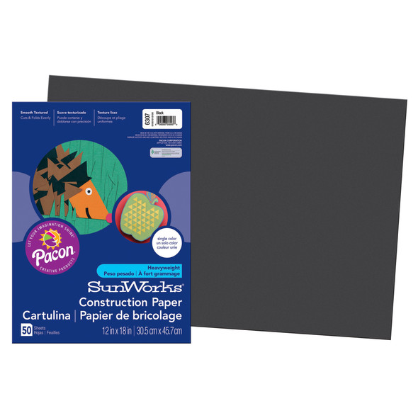 Construction Paper, Medium Weight, Black, 12" x 18", 50 Sheets