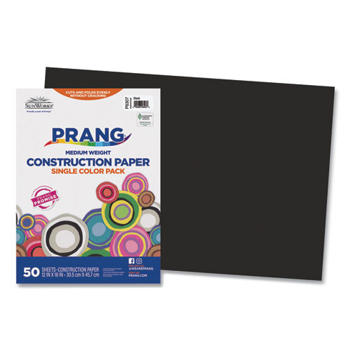 Construction Paper, Medium Weight, Black, 12" x 18", 50 Sheets