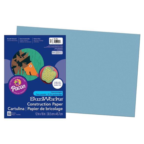 Construction Paper, Medium Weight, Sky Blue, 12" x 18", 50 Sheets
