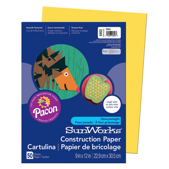 Construction Paper, Medium Weight, Yellow, 9" x 12", 50 Sheets