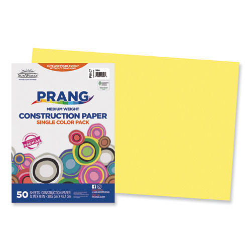 Construction Paper, Medium Weight, Yellow, 12" x 18", 50 Sheets