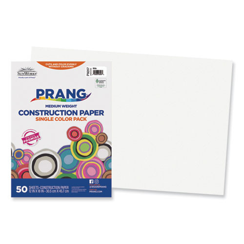 Construction Paper, Medium Weight, White, 12" x 18", 50 Sheets