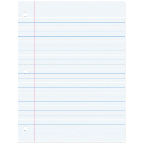 Filler Paper, White, 3-Hole Punched, Red Margin, 3/8" Ruled, 8" x 10.5", 200 Sheets