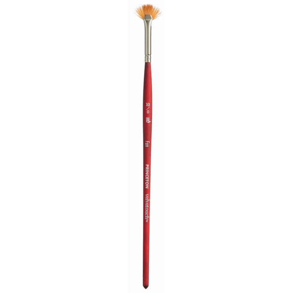 Velvetouch Fan Brush, Synthetic Bristles, Short Handle Mixed Media Paintbrush, Scarlet, Size 10/0, 1 Count