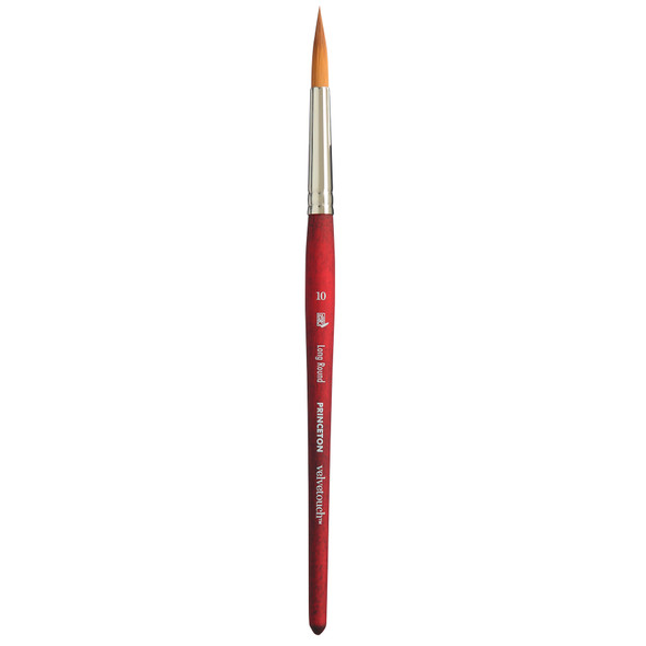 Velvetouch Long Round Brush, Synthetic Bristles, Short Handle Mixed Media Paintbrush, Scarlet, Size 10, 1 Count