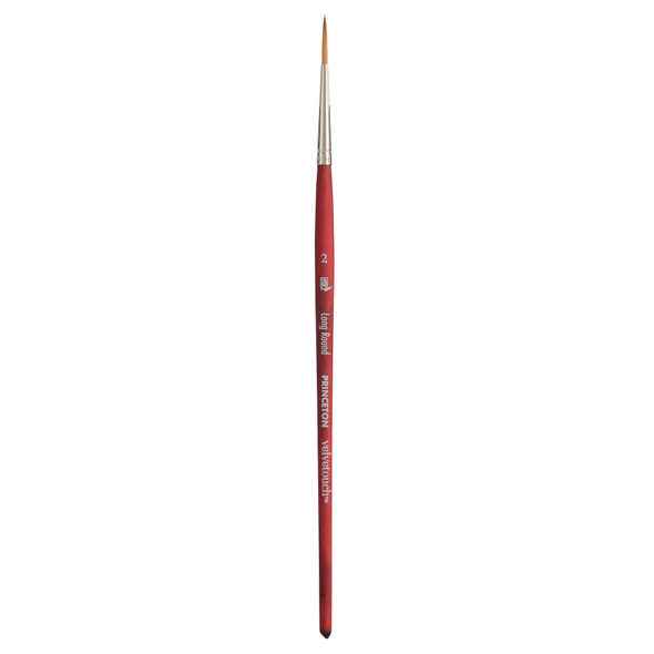 Velvetouch Long Round Brush, Synthetic Bristles, Short Handle Mixed Media Paintbrush, Scarlet, Size 2, 1 Count