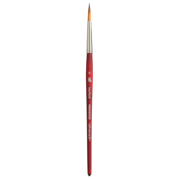 Velvetouch Long Round Brush, Synthetic Bristles, Short Handle Mixed Media Paintbrush, Scarlet, Size 6, 1 Count