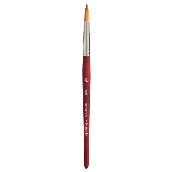 Velvetouch Round Brush, Synthetic Bristles, Short Handle Mixed Media Paintbrush, Scarlet, Size 10, 1 Count