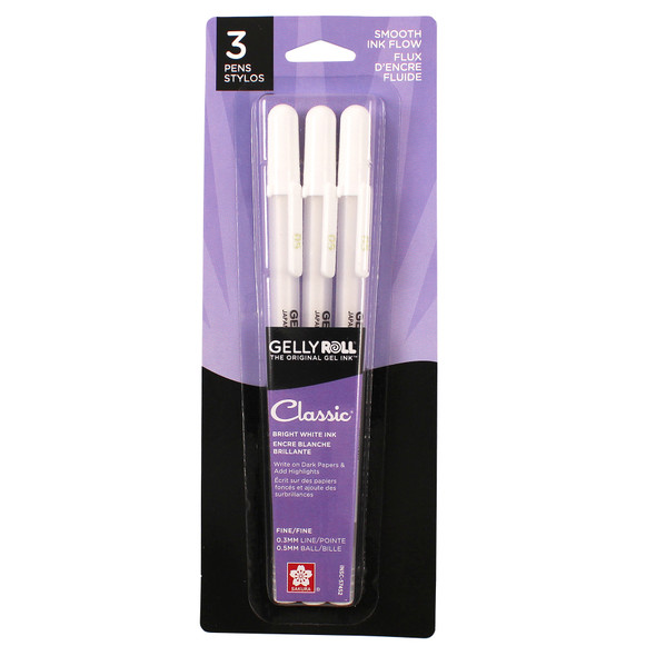Gelly Roll Classic Gel Ink Pens, 05 Fine, White, Pack of 3
