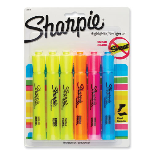 Tank Style Highlighters, Chisel Tip, Assorted Colors, Pack of 6