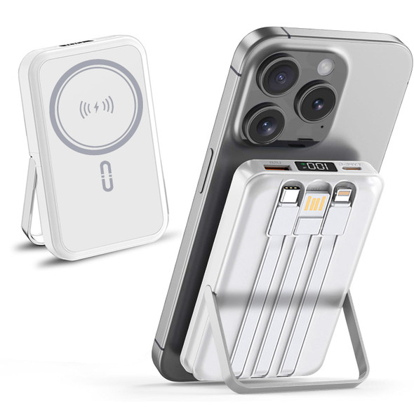 White 10000mah Power Bank Magnetic Wireless Charge W/stand & Cables