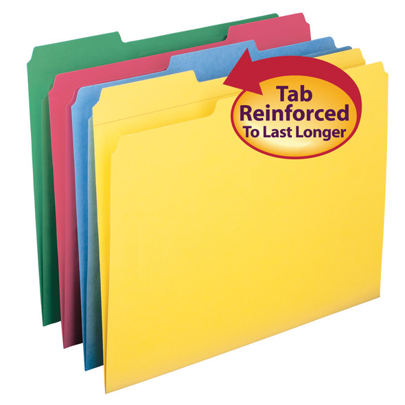 File Folder, Reinforced 1/3-Cut Tab, Letter Size, Assorted Colors, Pack of 12