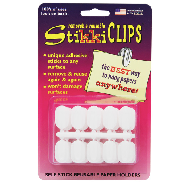 StikkiCLIPS Adhesive Clips, White, Pack of 30