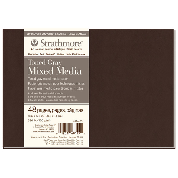 400 Series Art Journal Mixed Media Paper, Toned Gray, Soft Cover Binding, 96 Page/48 Sheet, 8x5.5 inch, 1 Count