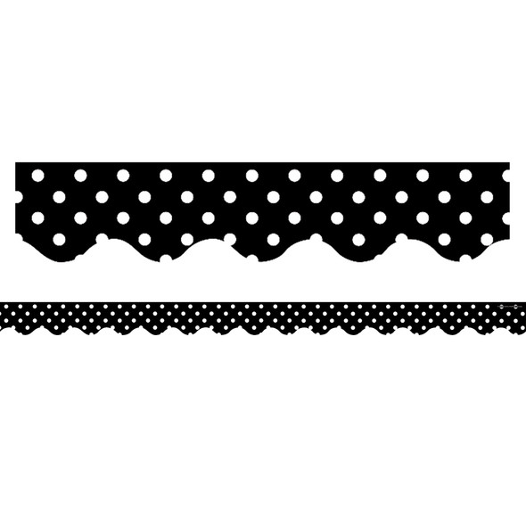 Black Polka Dots Scalloped Border Trim, 35 Feet