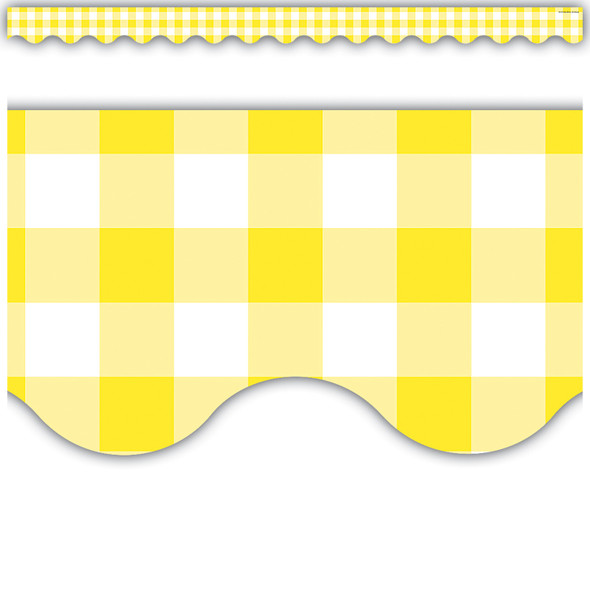 Yellow Gingham Scalloped Border Trim, 35 Feet