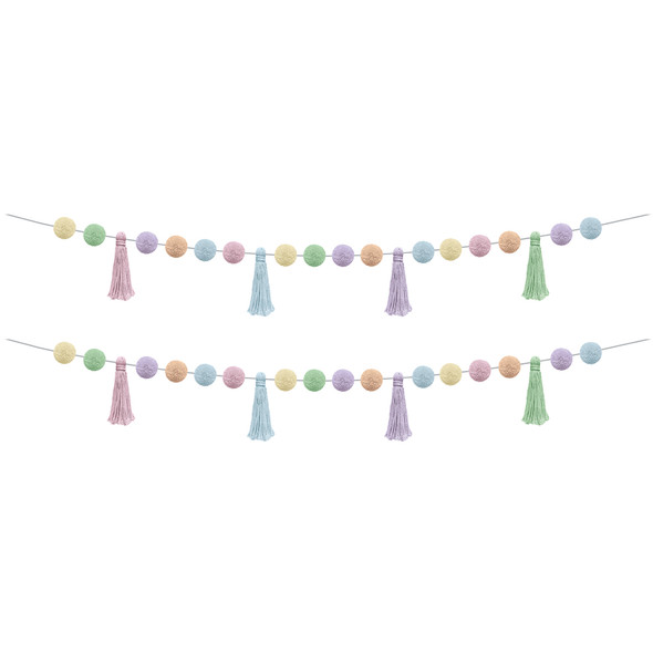 (2 Ea) Pastel Pop Pompom Garland & Tassel