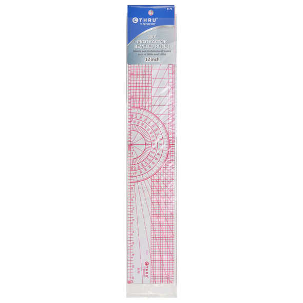 Beveled Protractor Ruler, 12", Transparent