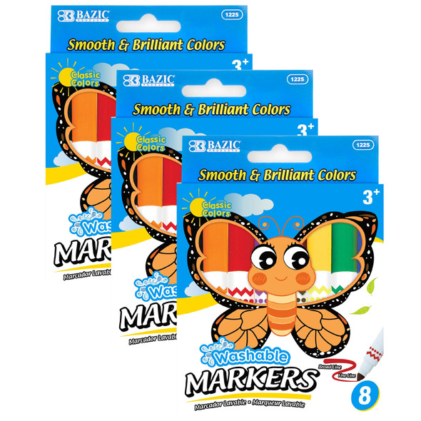 (3 Pk) 8ct Broad Washable Markers