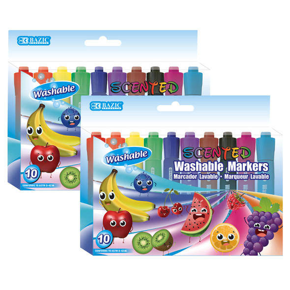 Washable Fruit Scented Markers, Chisel Tip, 10 Per Pack, 2 Packs
