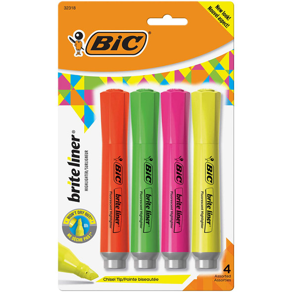 Brite Liner Grip Tank Highlighter, Chisel Tip, Assorted Colors, Pack of 4