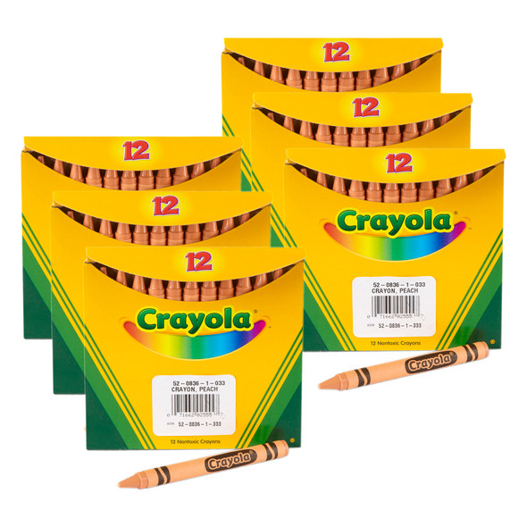 Single Color Bulk Crayons, Regular Size, Peach, 12 Per Pack, 6 Packs