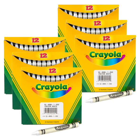 Single Color Bulk Crayons, Regular Size, White, 12 Per Pack, 6 Packs