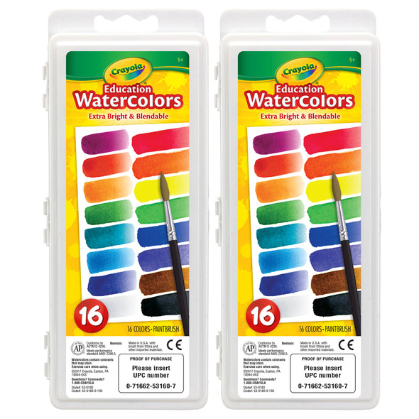 Education Oval Pans Watercolors Set, 16 Colors, Pack of 2
