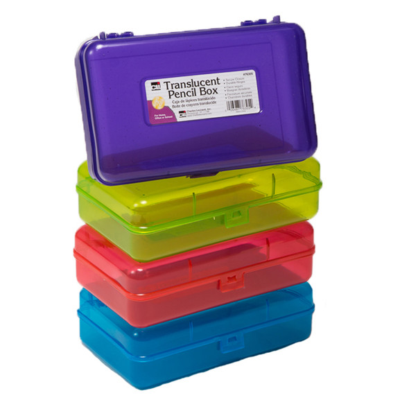 Pencil Box, 2-1/2"H x 5-1/4"D x 8-1/4"W, Translucent Assorted Colors, 1 Count