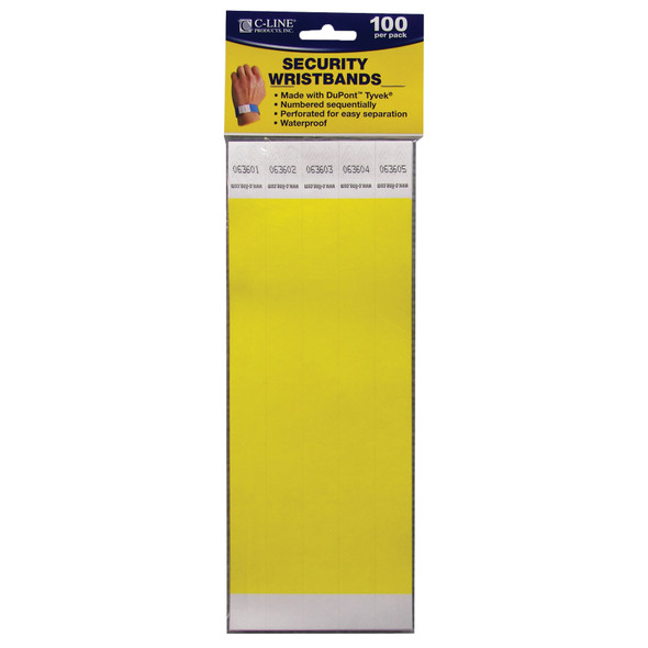 DuPont Tyvek Security Wristbands, Yellow, Pack of 100