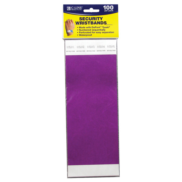DuPont Tyvek Security Wristbands, Purple, Pack of 100