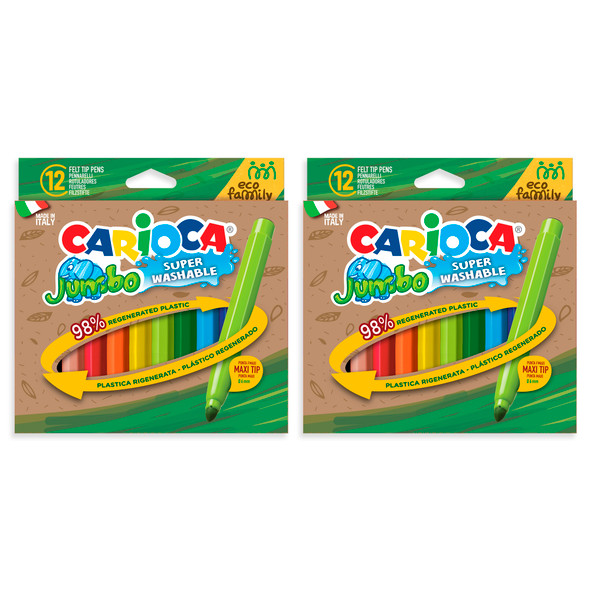 Eco Family Jumbo Maxi Tip Washable Felt Tip Pens, 12 Per Pack, 2 Packs