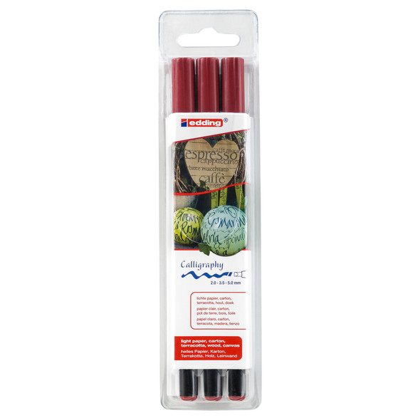 1255 Series Calligraphy Pen, Crimson Lake, Set of 3