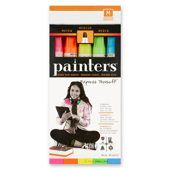 Painters Opaque Paint Markers, Medium Point, Neon Colors, 5 Count