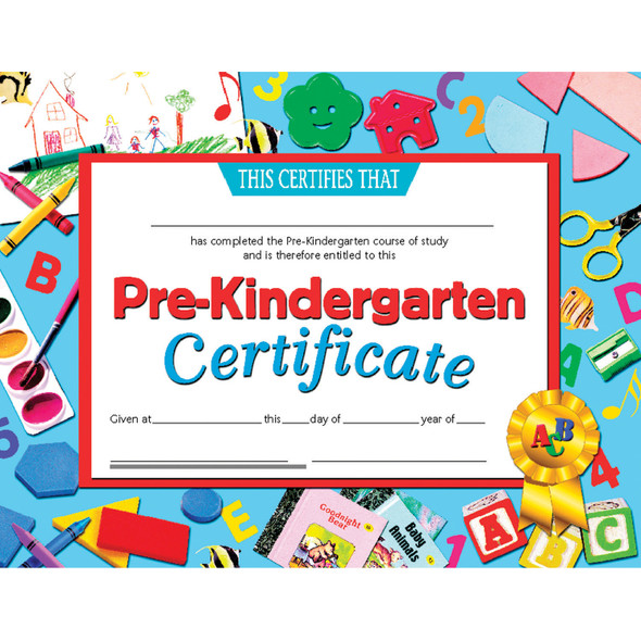 Pre-Kindergarten Certificate, 8.5" x 11", Pack of 30 - H-VA699