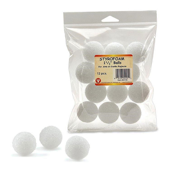 Craft Foam Balls, 1-1/2 Inch, White, Pack of 12