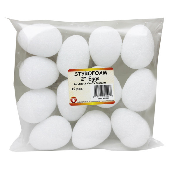 Craft Foam Eggs, 2 Inch, White, Pack of 12