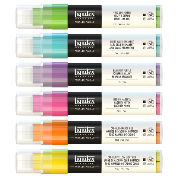 Professional Acrylic Paint Markers, Wide Tip 15 mm, Vibrant Colors, Set of 6