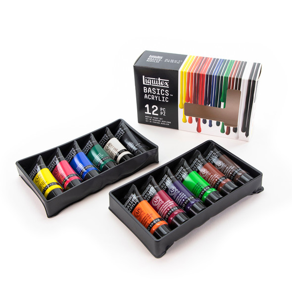 BASICS Acrylic Paint, Basic Colors, 22 mL Tubes, Set of 12