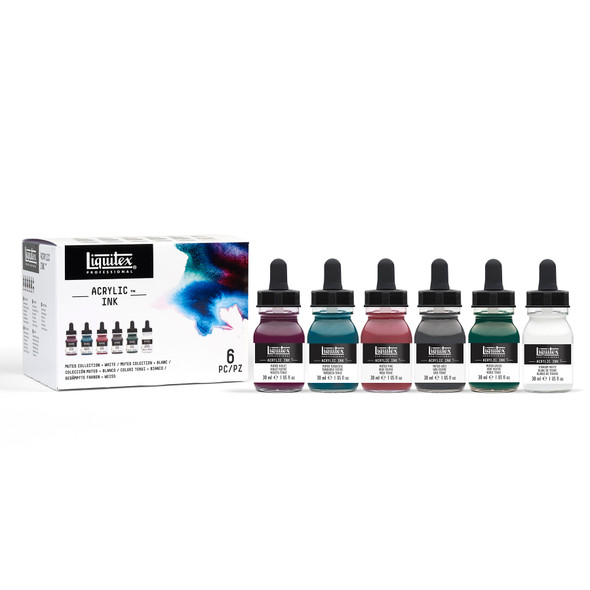 Professional Acrylic Ink, Muted Collection, 30 mL Bottles, Set of 6