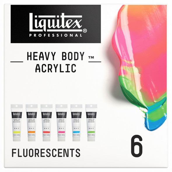 Professional Heavy Body Acrylic Paint, Fluorescent Colors, 59 mL, Set of 6