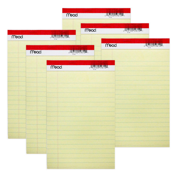 Junior Legal Pad, 50 Sheets, 5" x 8", Canary, Pack of 6