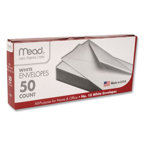 White Gummed Business Envelopes, 4 1/8 x 9 1/250#10, Pack of 50