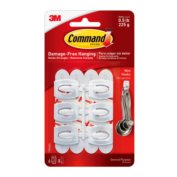Command Mini Hooks, White, 6 Count