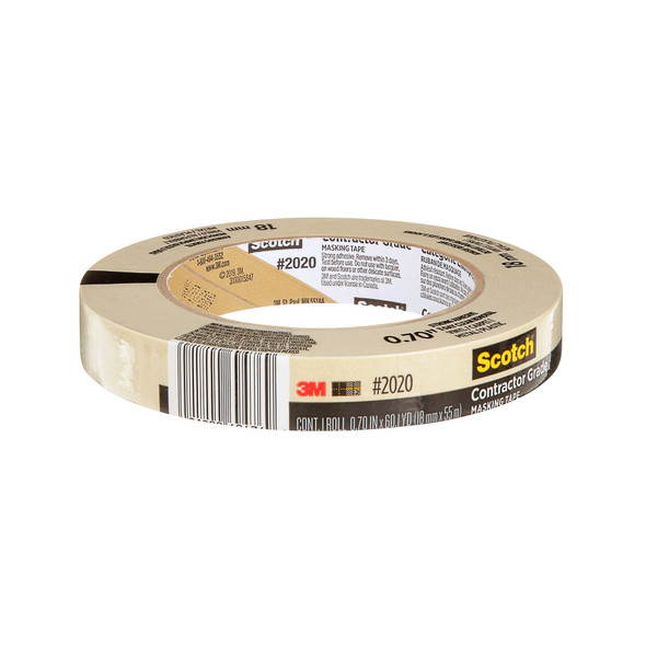 Contractor Grade Masking Tape, 0.70 in x 60.1 yd (18mm x 55m), 1 Roll