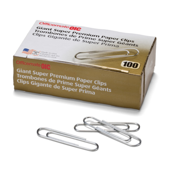 Paper Clips, Giant, Super Premium, 100/Box