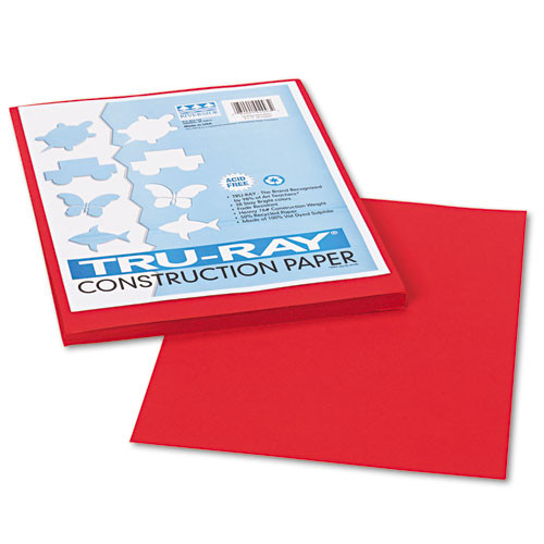 Construction Paper, Heavyweight, Holiday Red, 9" x 12", 50 Sheets