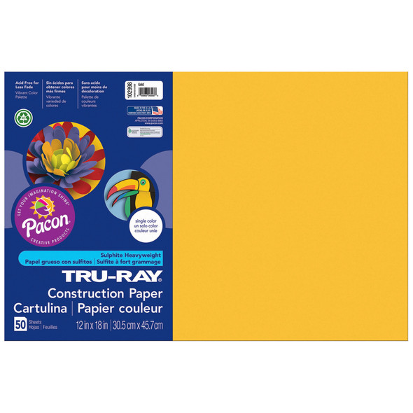 Construction Paper, Heavyweight, Gold, 12" x 18", 50 Sheets