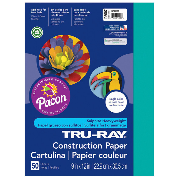 Construction Paper, Heavyweight, Turquoise, 9" x 12", 50 Sheets