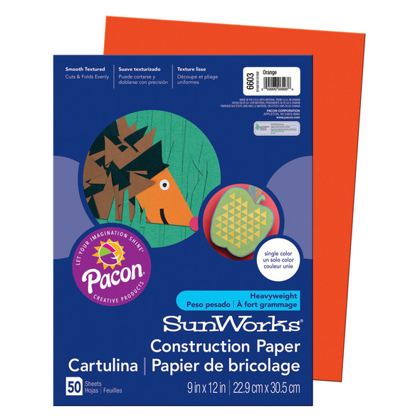 Construction Paper, Medium Weight, Orange, 9" x 12", 50 Sheets